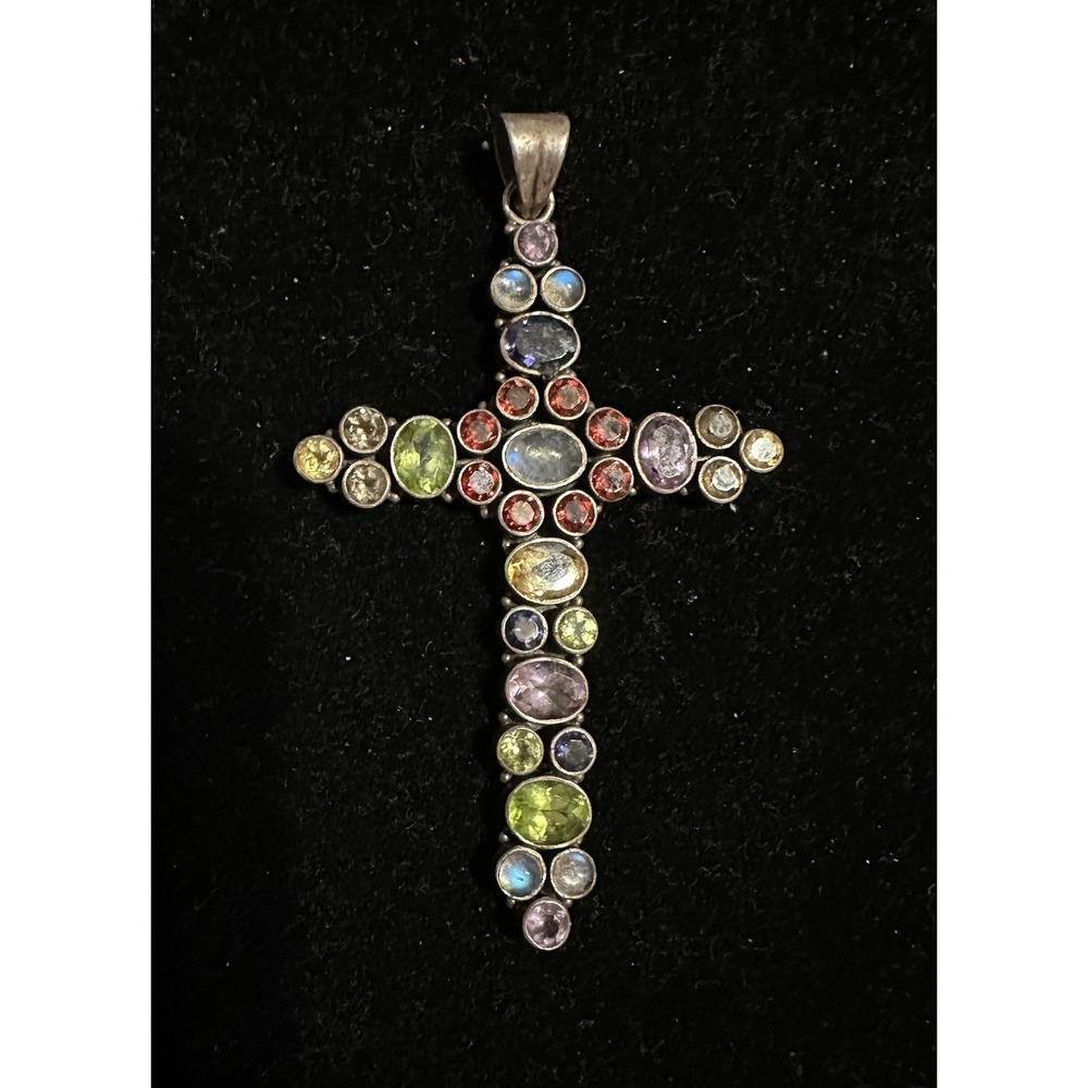Nicki Butler Sterling Silver & Precious Gem Stone Cross Pendant